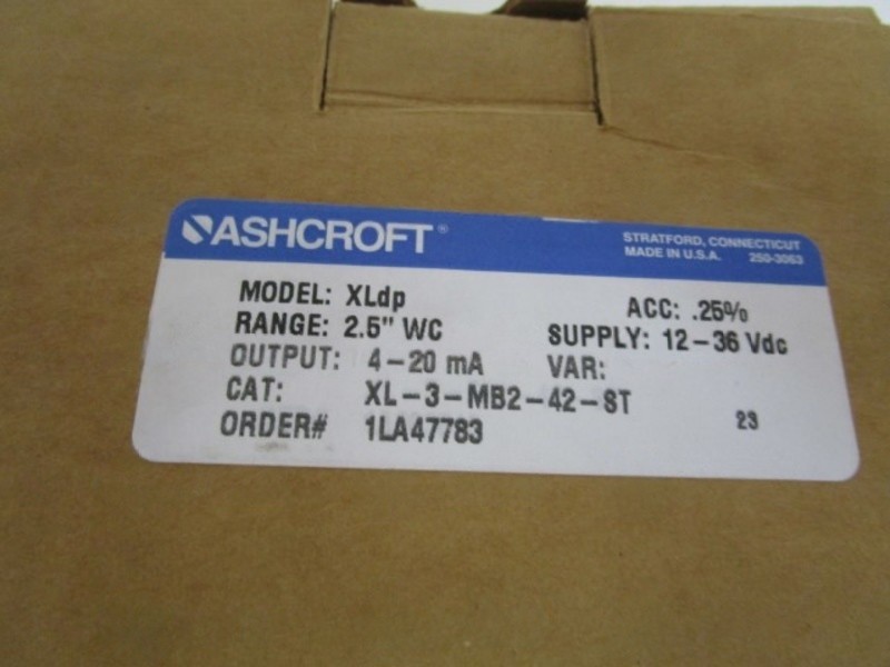 ASHCROFT XLdp XL-3-MB2-42-ST DIFF. PRESSURE TRANSMITTER 2.5" WC NSMP