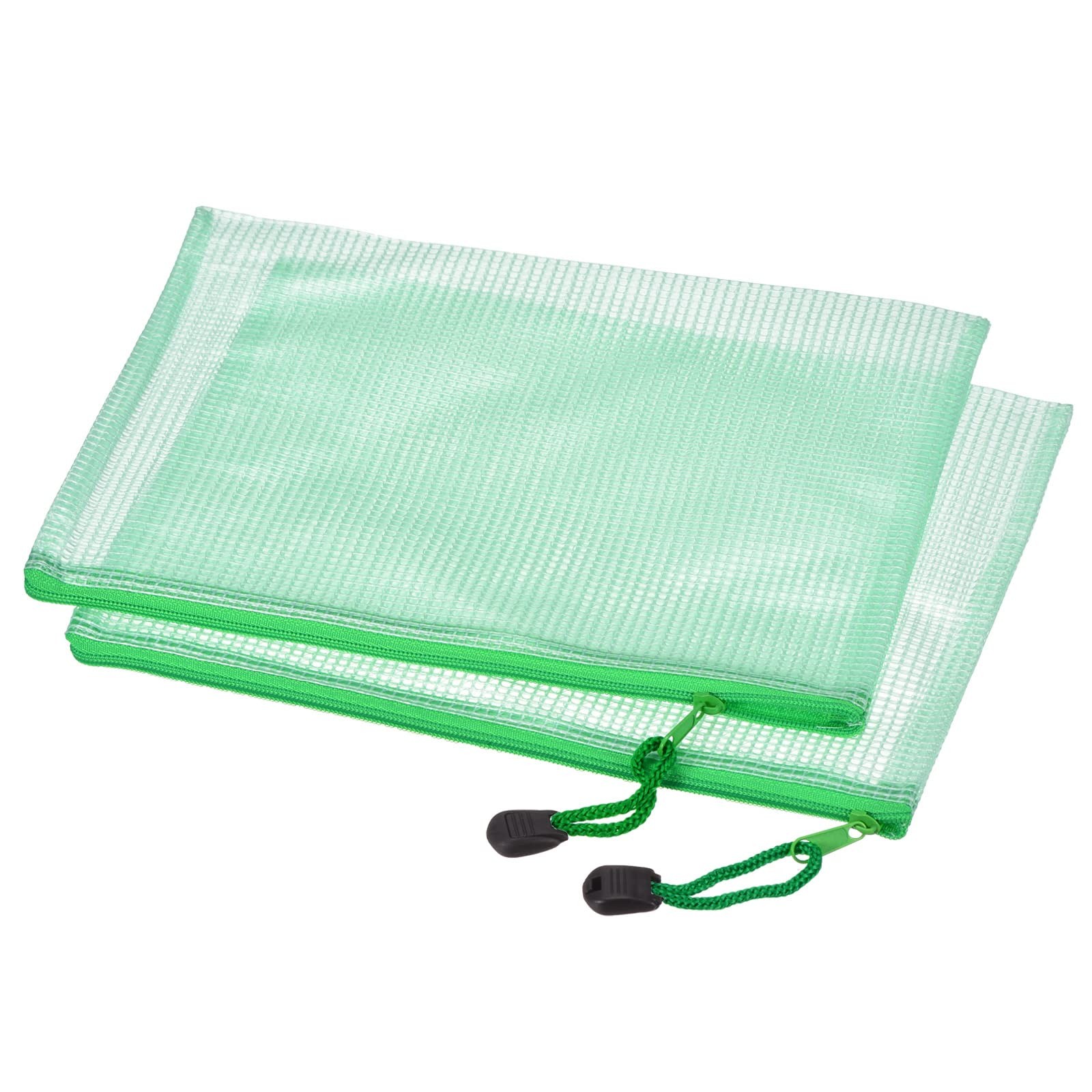 3 Pack Green Mesh Zipper Bags, B6 Size, File Document Pockets, Bill Pouch