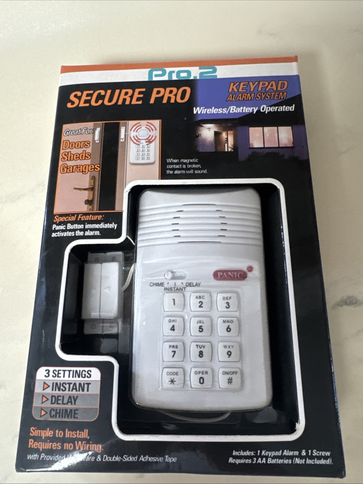 Secure Pro Keypad Wireless Battery-Operated Alarm System w/ Panic button NIB