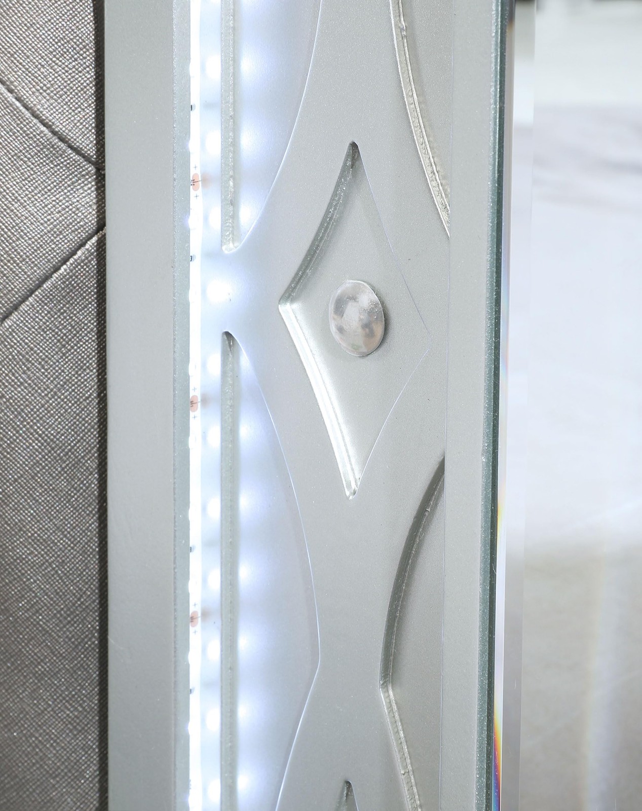 Pemberly Row Faux Leather Queen Panel Bed in Silver Metallic