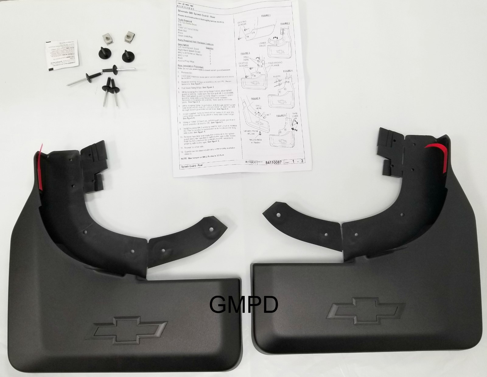 2019-2026 New Gen. Silverado GM Rear Black Flat Splash Mud Guards 86517279 OEM