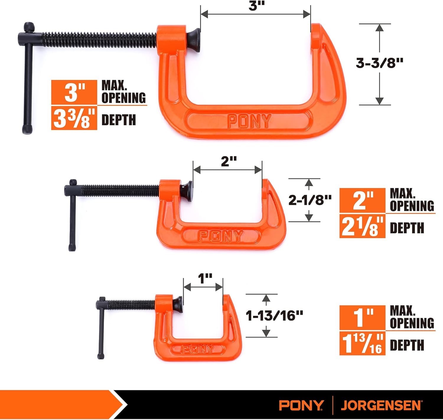Versatile 3-Piece Malleable Iron Clamp Set - Comfort Handle & Rust-Free Design