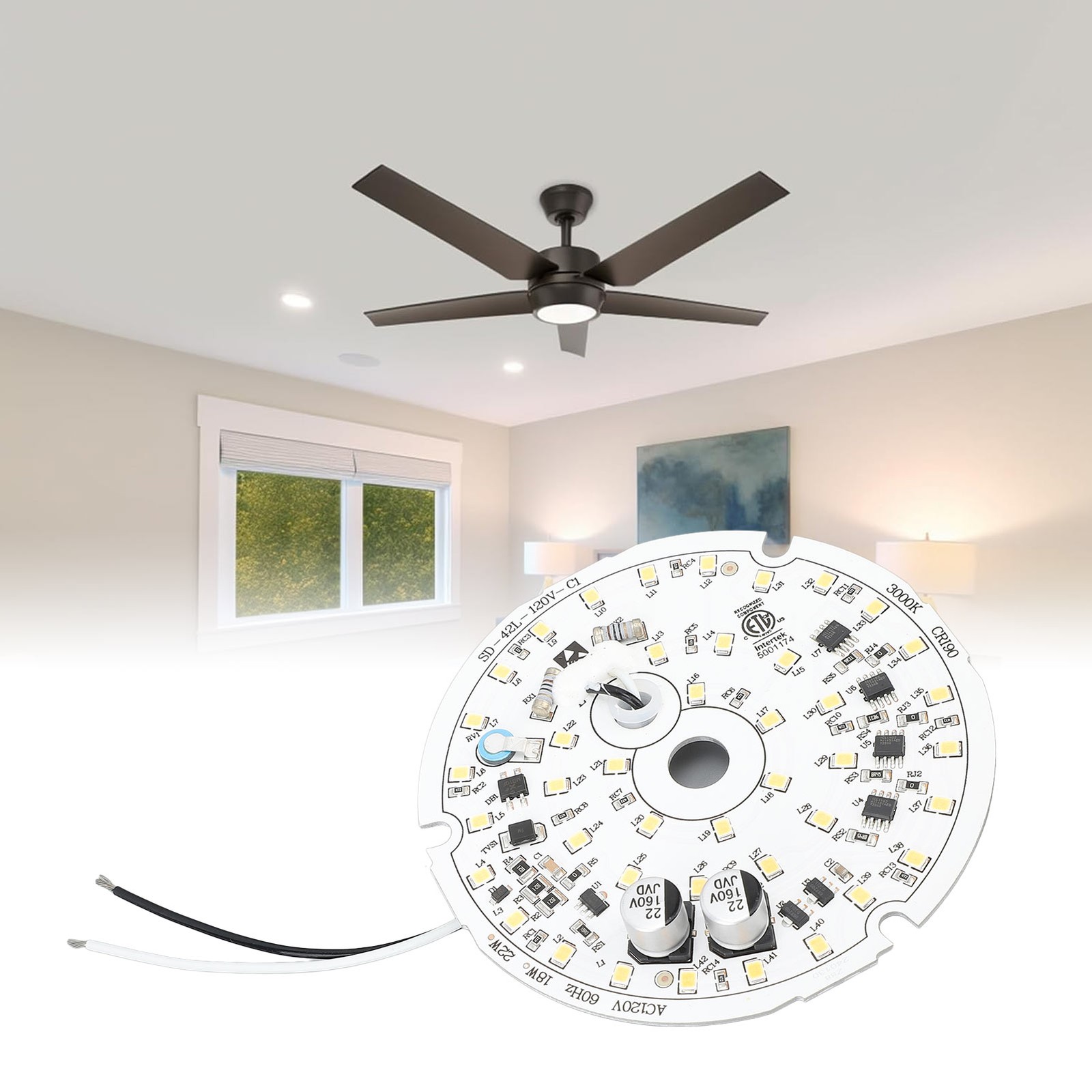 3000K Ceiling Fan Light Replacement Panel 18W Dimmable LED Board Warm Light