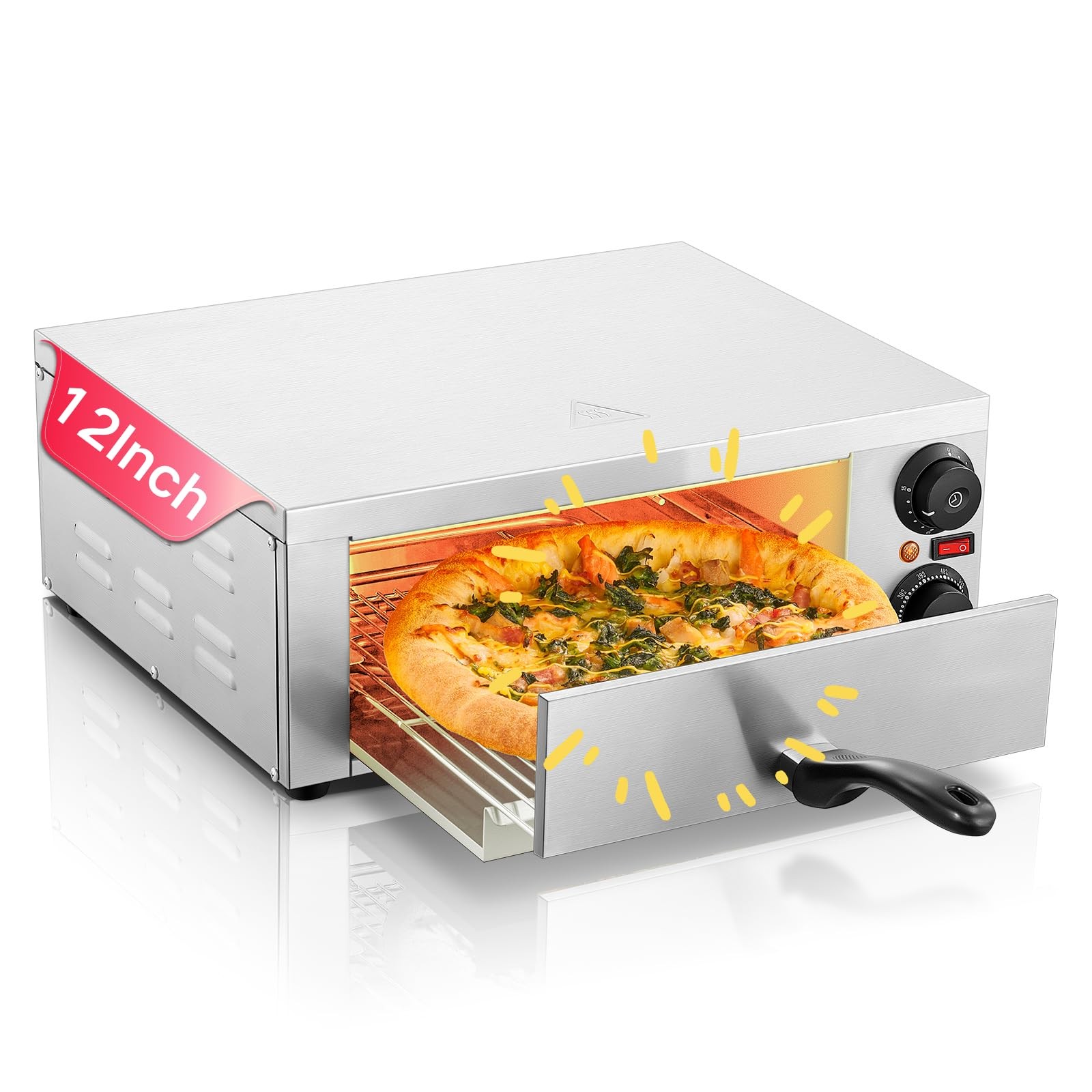 Pizza Oven Indoor, 12 Inch Commercial Pizza Oven with 662°F Max Temp, Electri...