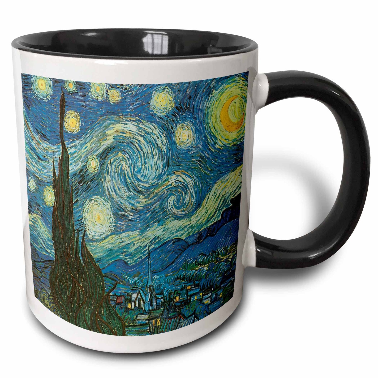 3dRose “The Starry Night” by Van Gogh Mug – Black Ceramic, 11oz, Art Lover Gift