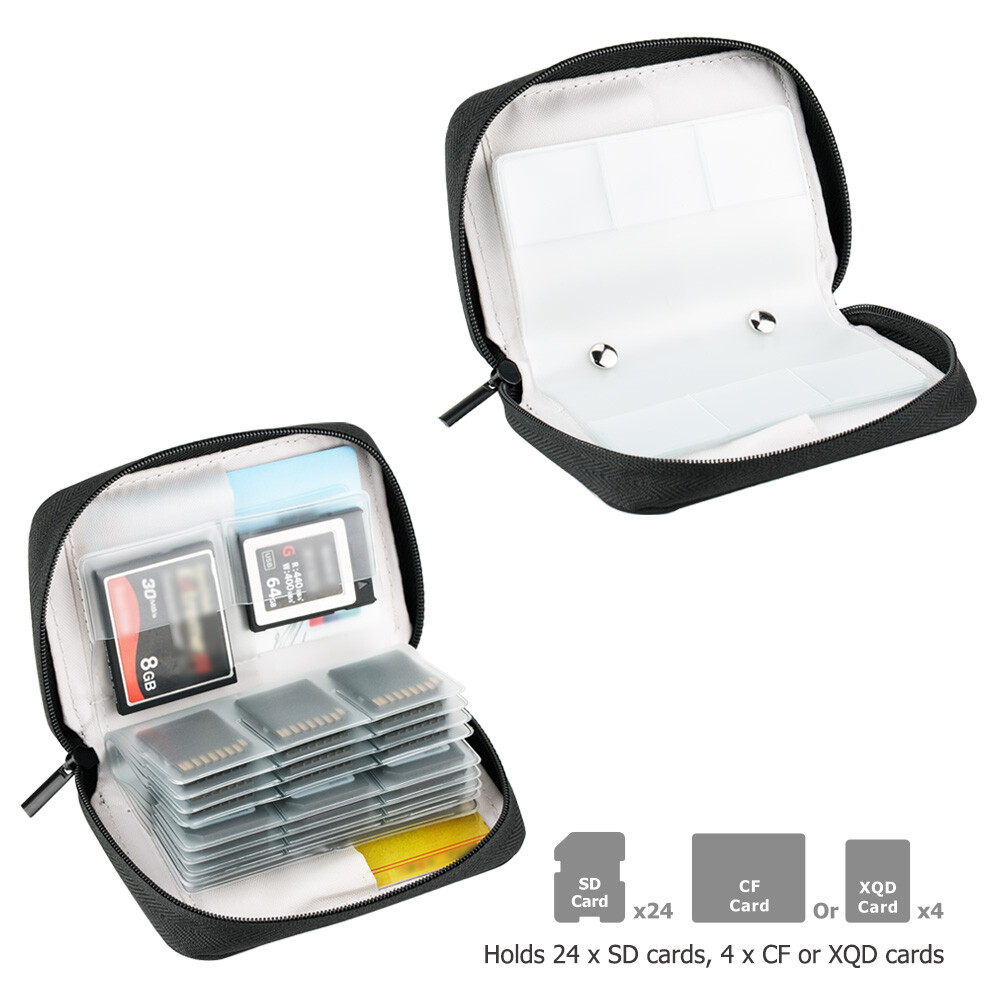 Camera Carrying Memory Card Case Holder Protector for 24 SD and 4 XQD CF Cards