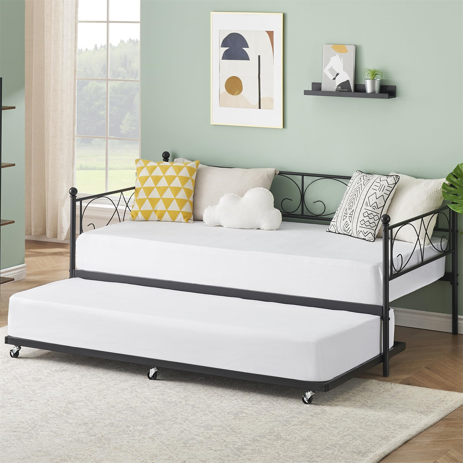 Twin Daybed with Trundle Metal Twin Trundle Bed Frame Sofa Bed Frame for ROOM