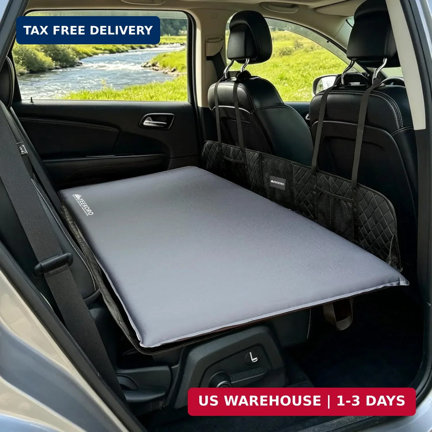 Self-Inflating Car Air Mattress, SUV Air Mattress with Memory Foam for Travel Ca