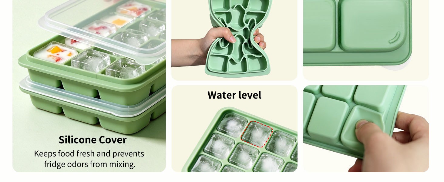 Silicone Ice Cube Trays with Lid, 1 Pack 15 Cubes with Removable Lid | Easy