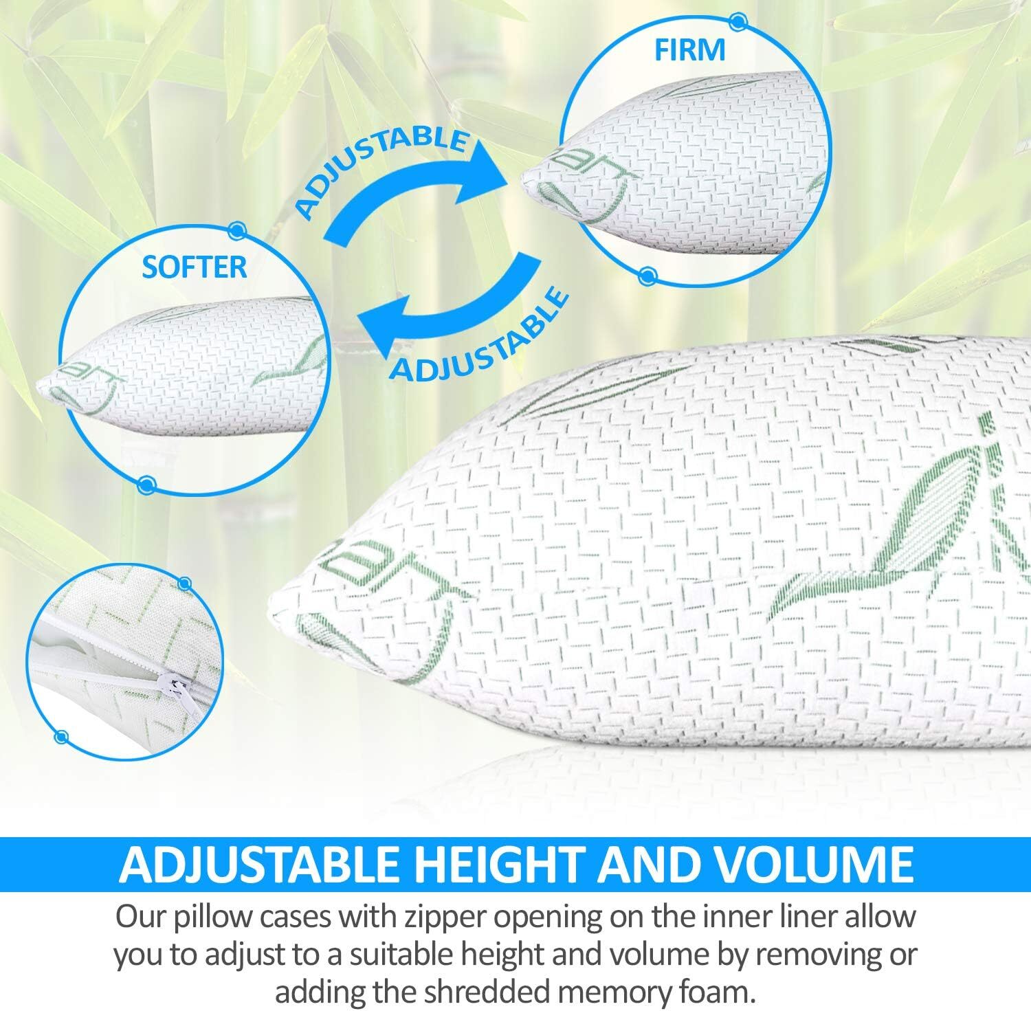 2 Pack Bamboo Fiber Rayon Pillows, Memory Foam Pillow Set (2 Pack)