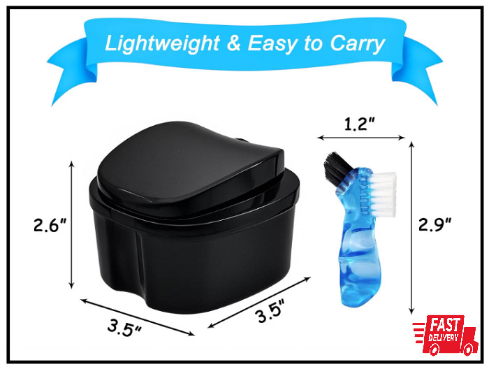 Denture Case Denture Bath Cup with Brush Denture Container Cups for Soaking De