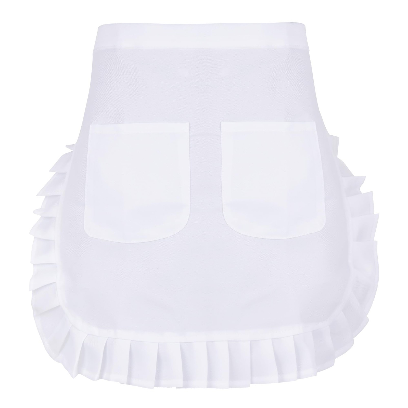 White Waist Apron with Pockets White Ruffle Apron Kitchen Cooking Waitress Ma...