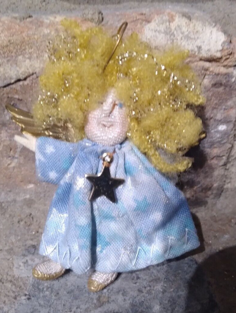 Brooch Pin Angel Christmas Pin in Cloth Blue Dress Christmas Holiday