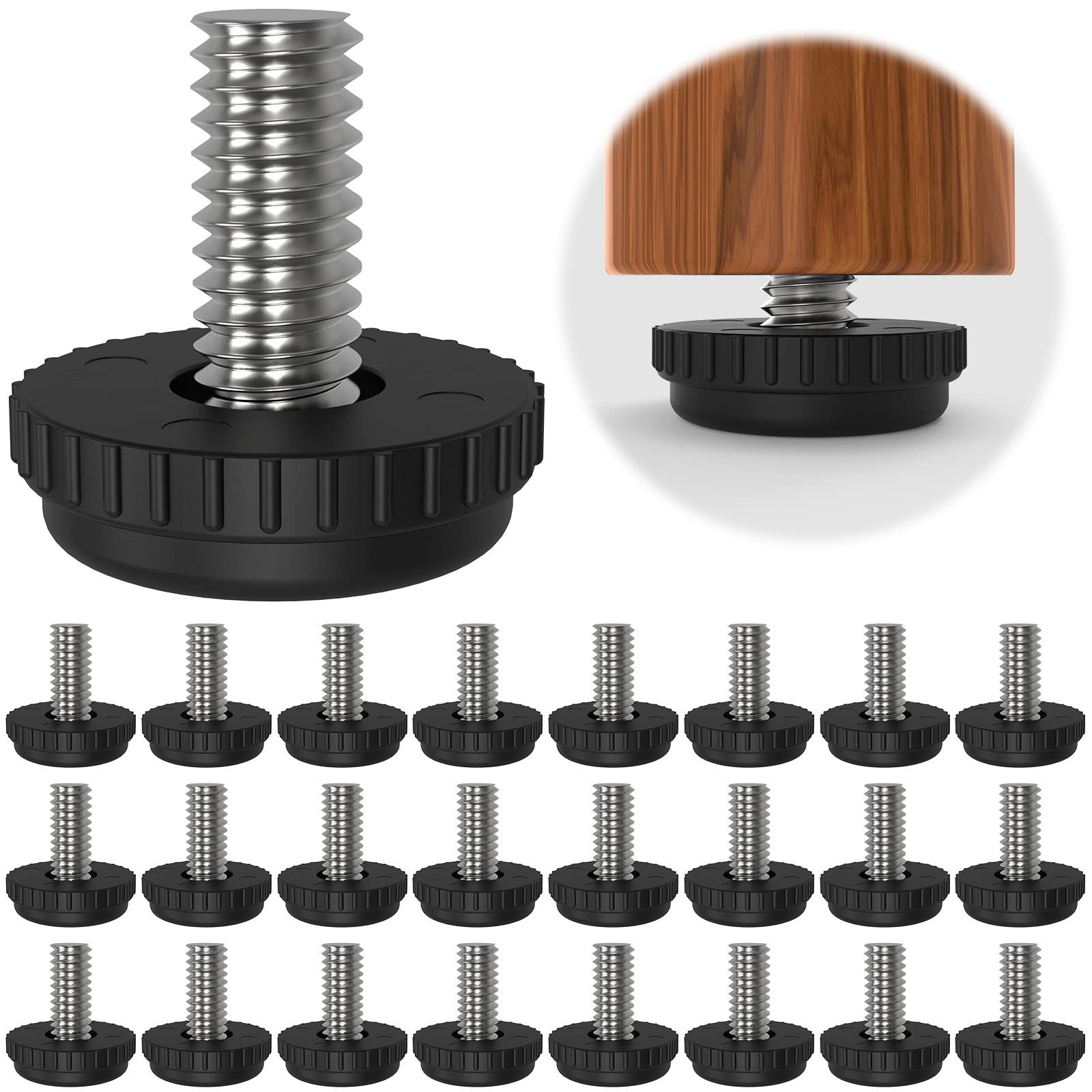 24 Pack 5/16"× 0.7" Stainless Steel Screw-in Furniture Levelers, Adjustable