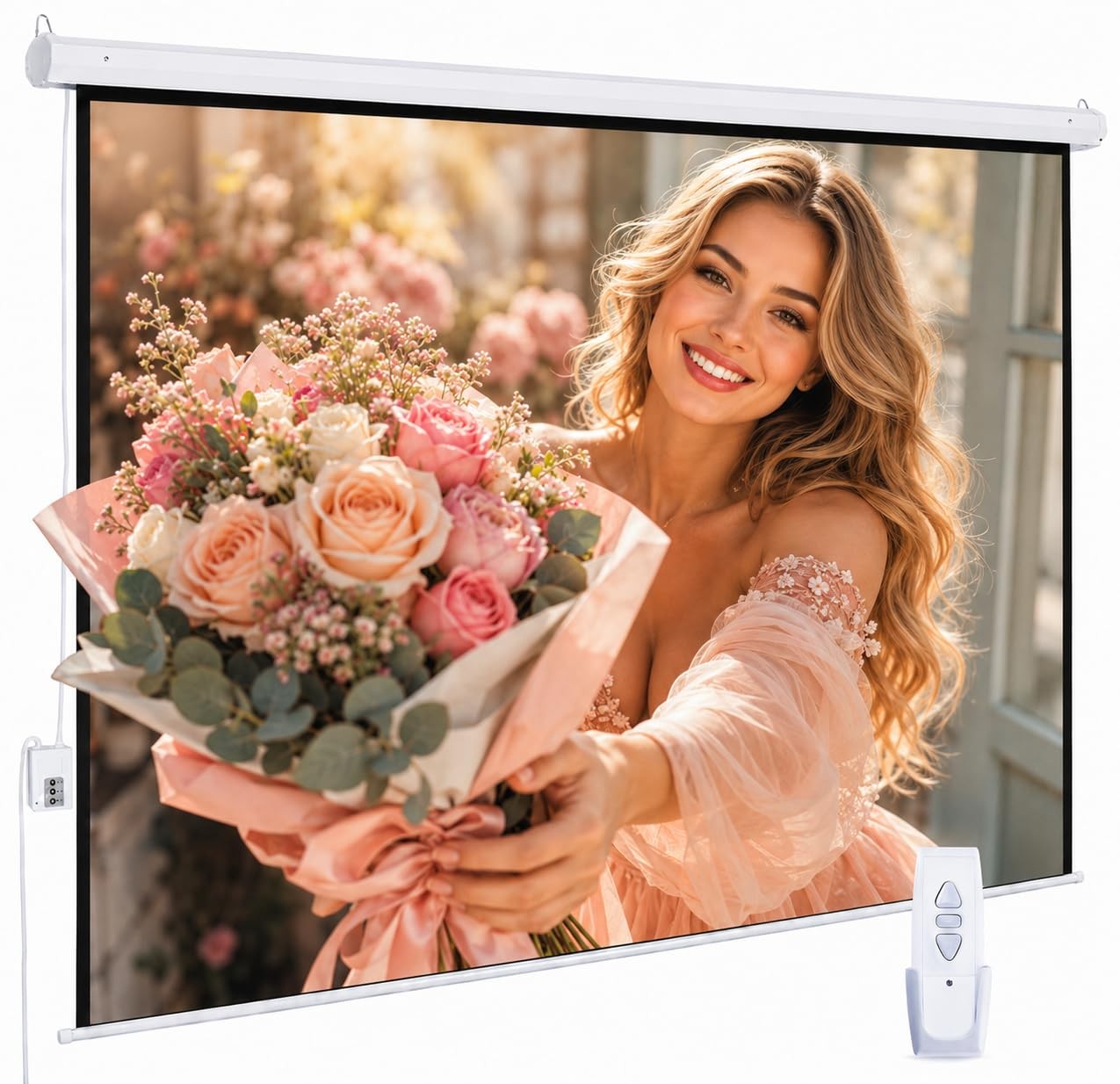 120" Motorized Projector Screen, Electric 16:9 Projector Screen with Remote C...