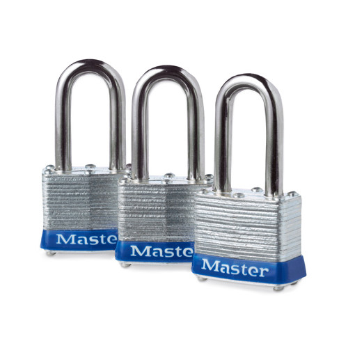 Master Lock 3TRILF Laminated Keyed-Alike Padlocks, 1-9/16 In. Long-Shackle,