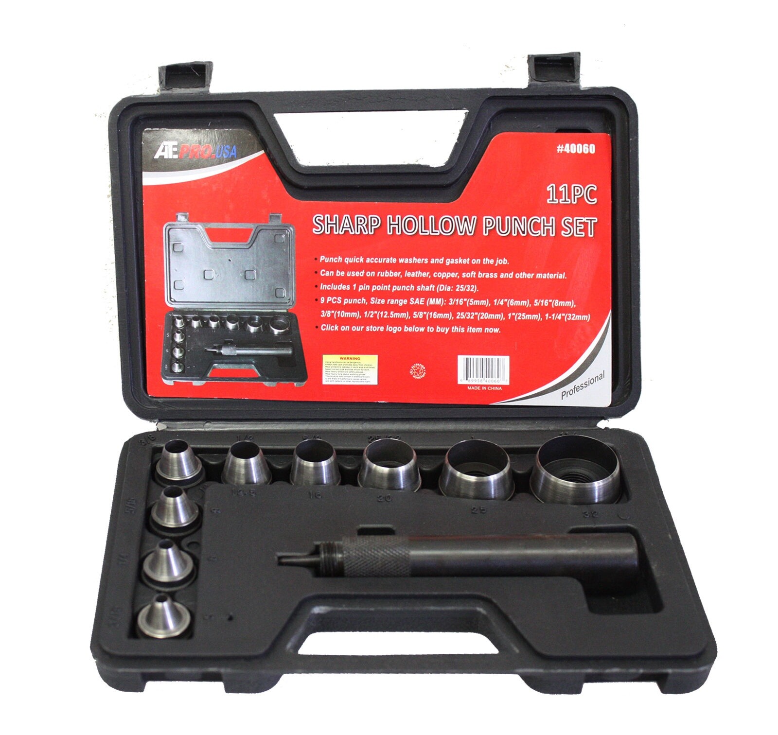 11Pc Sharp Hollow Punch Tool 9 Sizes Pin Point Leather Copper Gasket Holes Kit