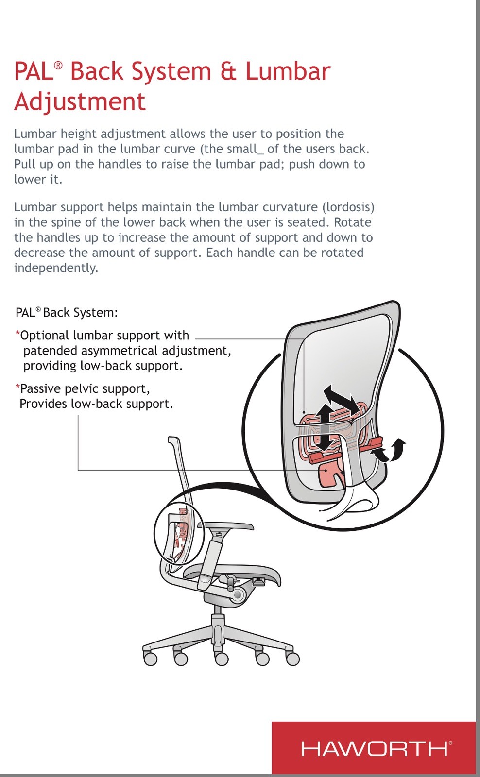 Haworth Zody Office Chair - Lumbar support and Pelvic Support