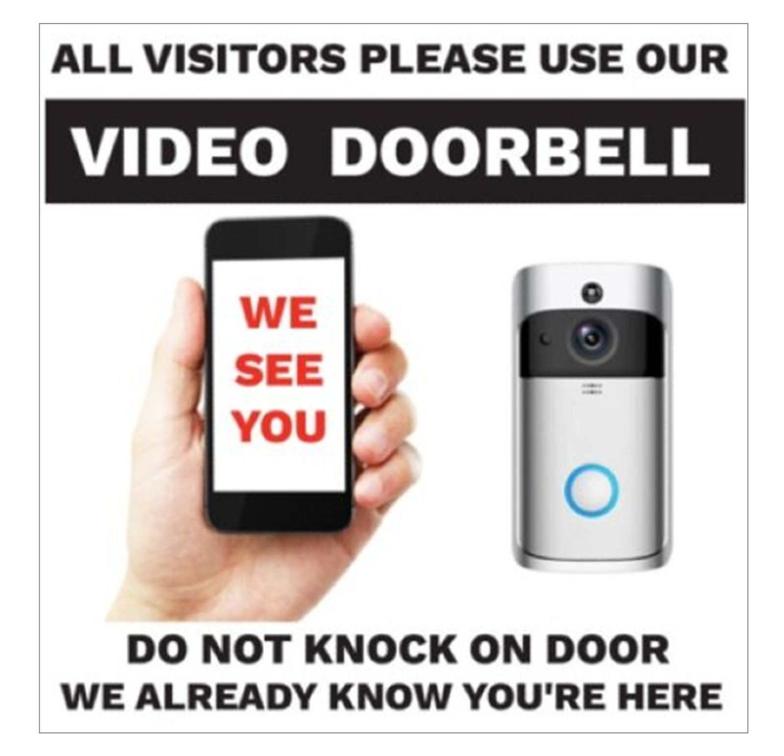 Smart Phone Video Doorbell Warning Stickers / 6 Pack + FREE Shipping
