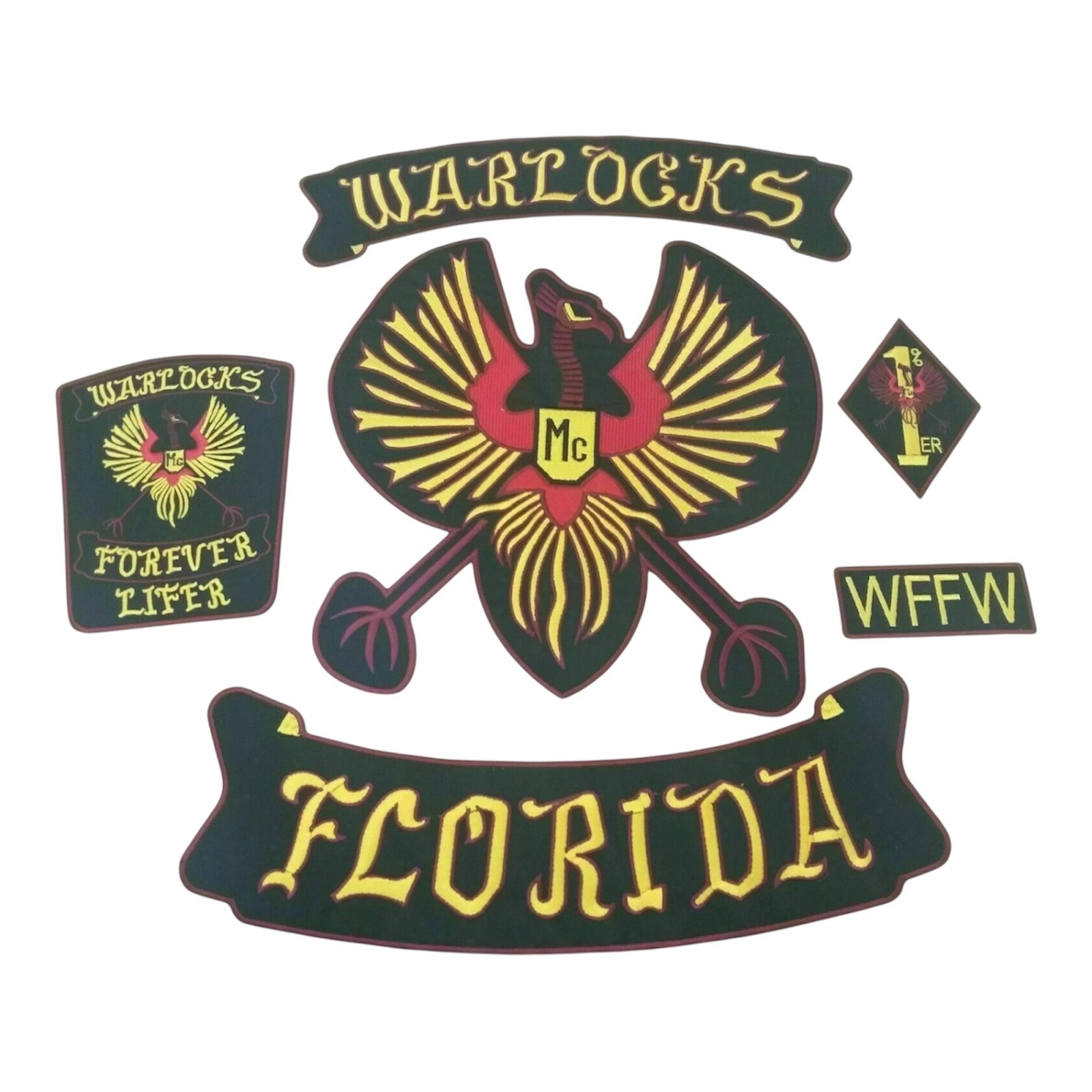WARLOCKS FLORIDA MC JACKET 35CM IRON ON EMBROIDERED Patch 06 PCS SET