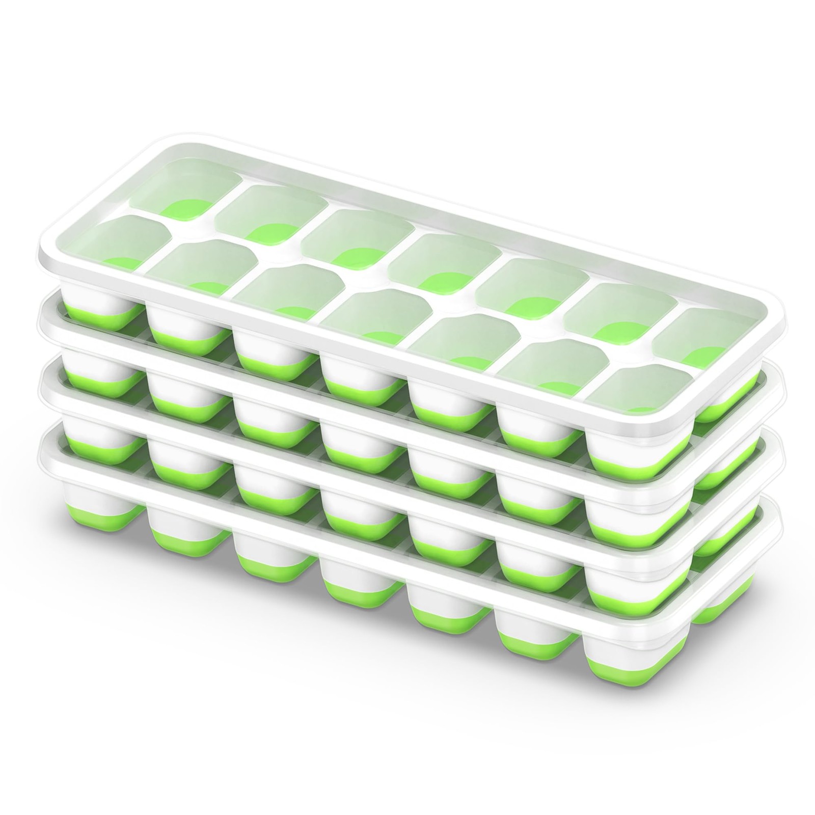 ChefAide Ice Cube Tray with Lid, 4 Packs 56 Cubes Durable Stackable Ice Cube ...