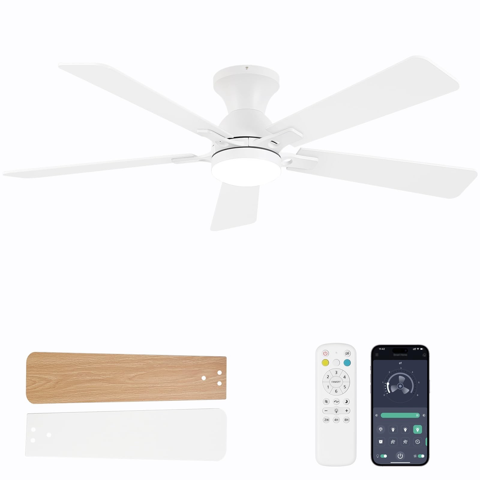 Ceiling Fans with Lights, 52 Inch Low Profile Ceiling Fan with Light and Remo...