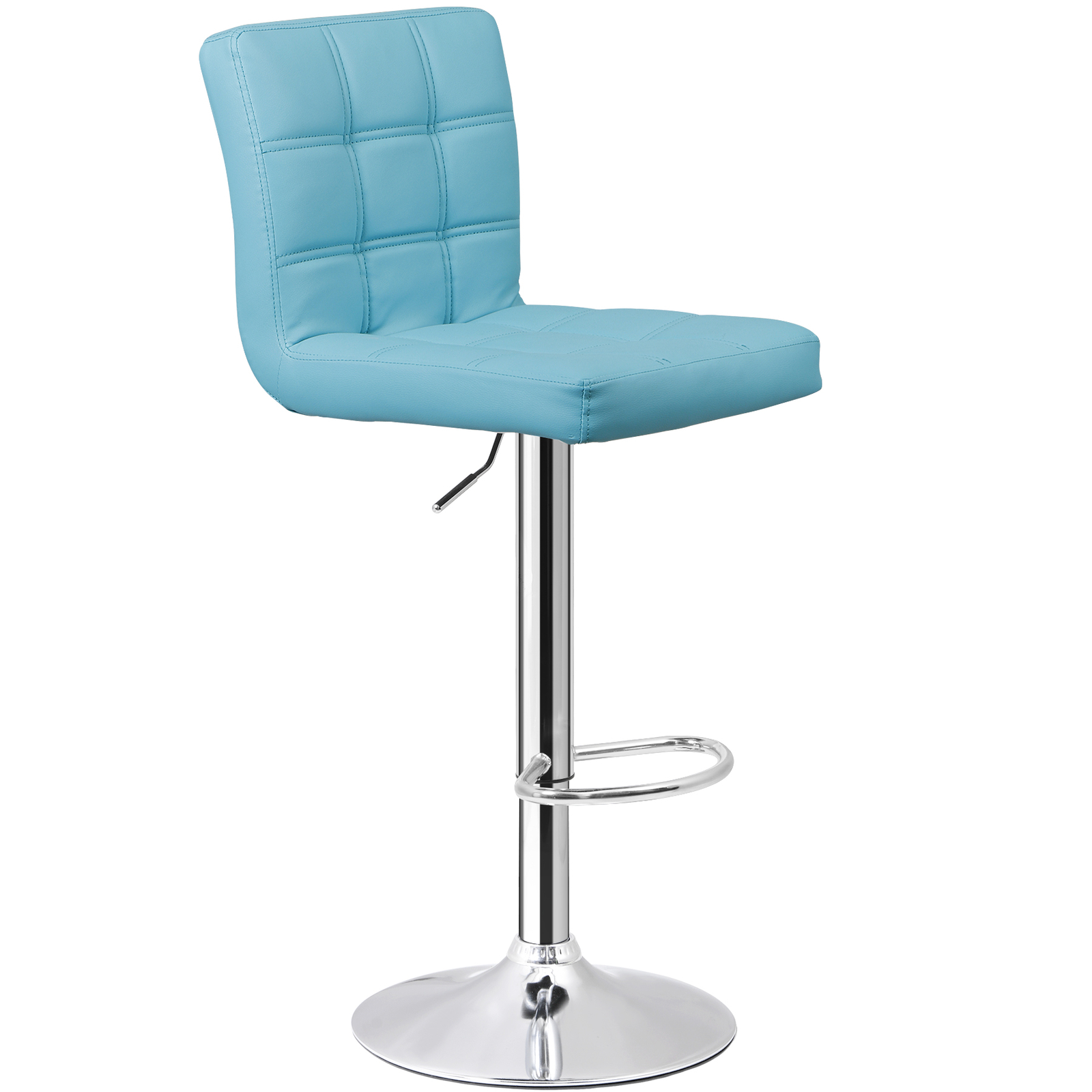 2PCS Bar Stools Blue PU Leather Height Adjustable Swivel Barstools Armless