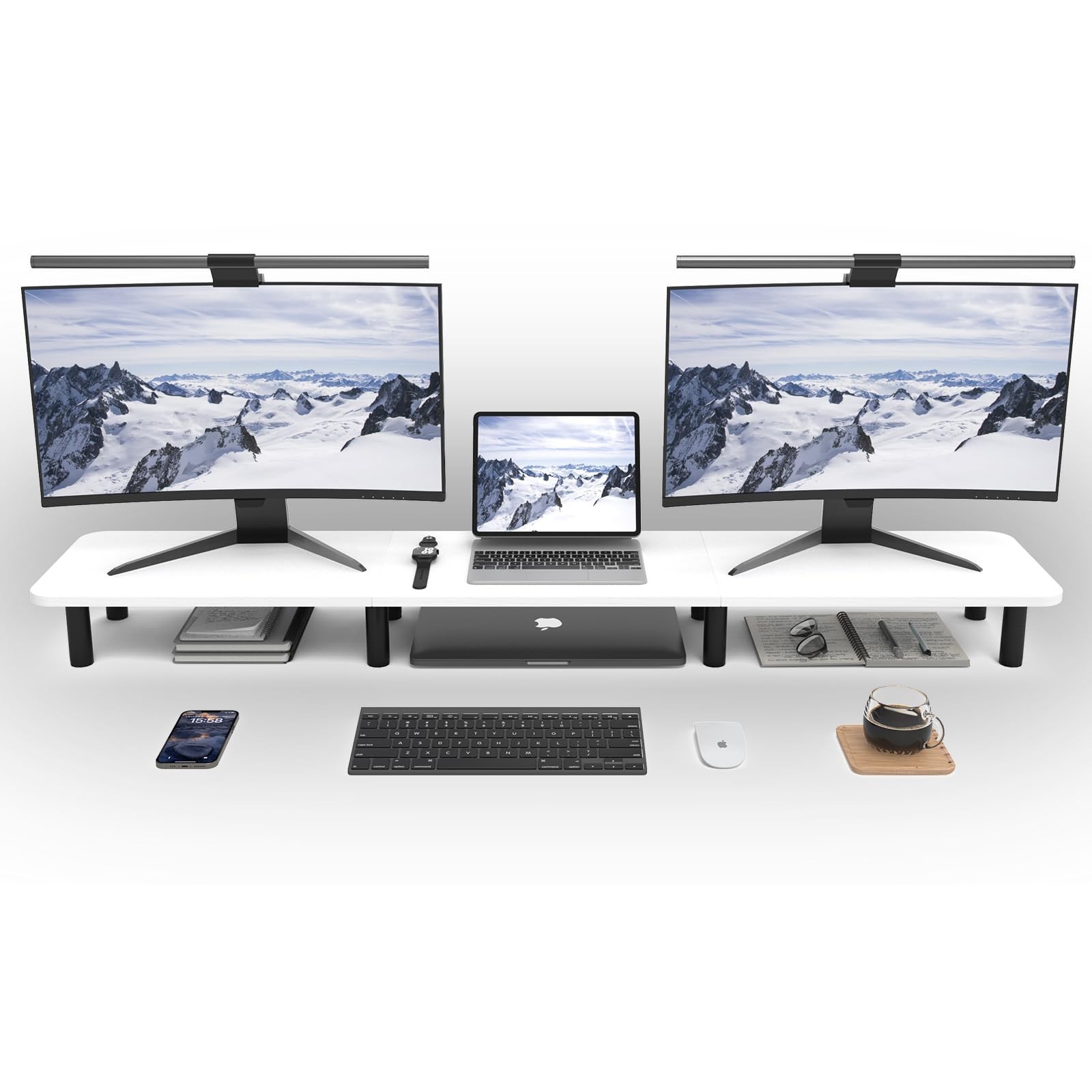 Dual Monitor Stand Riser 43.7 inch Large Extra Long Monitor Stand Riser Wide ...
