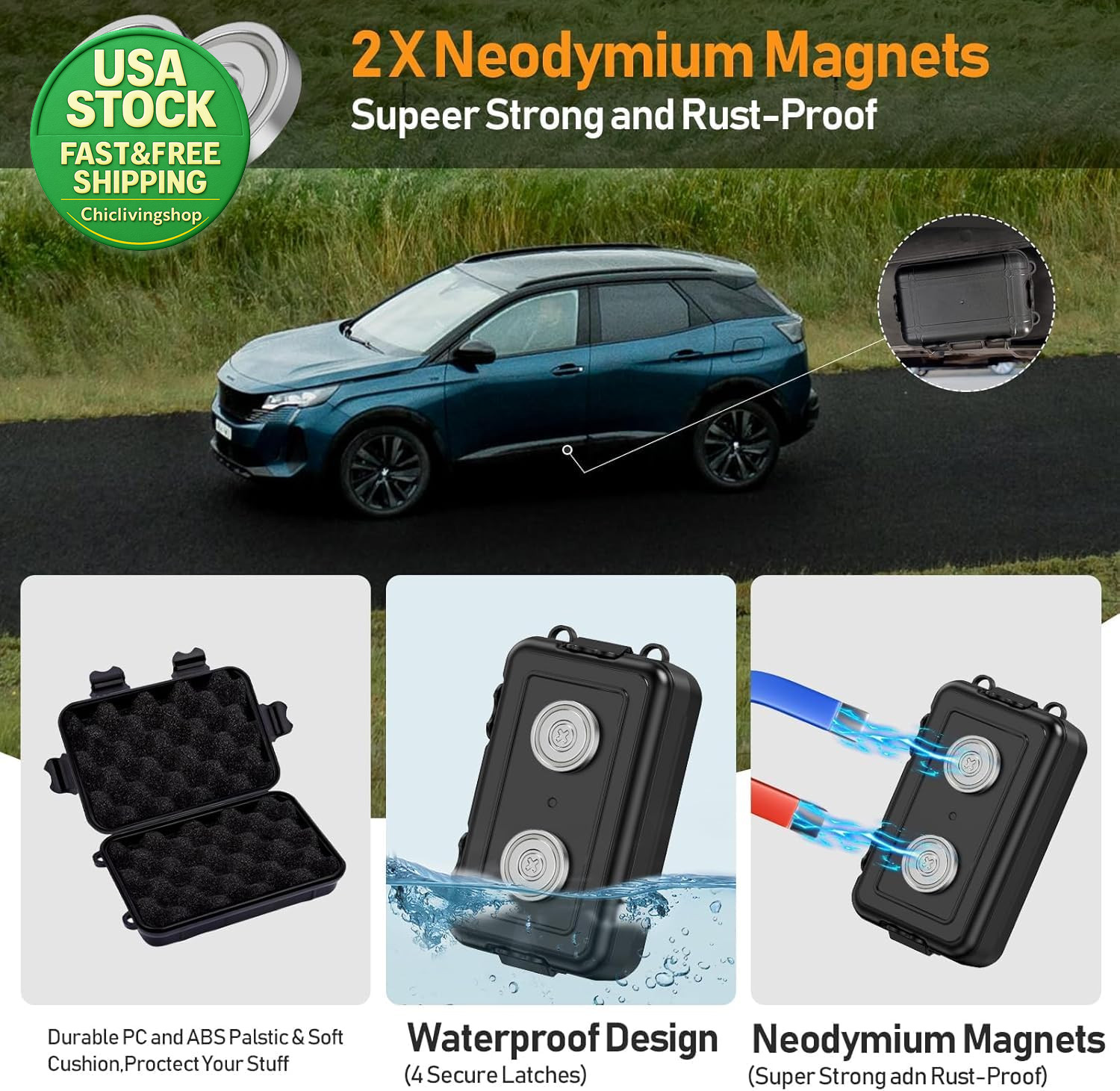 Magnetic Key Box 2Pack Waterproof Key Holder under Car Storage Secure Magnet