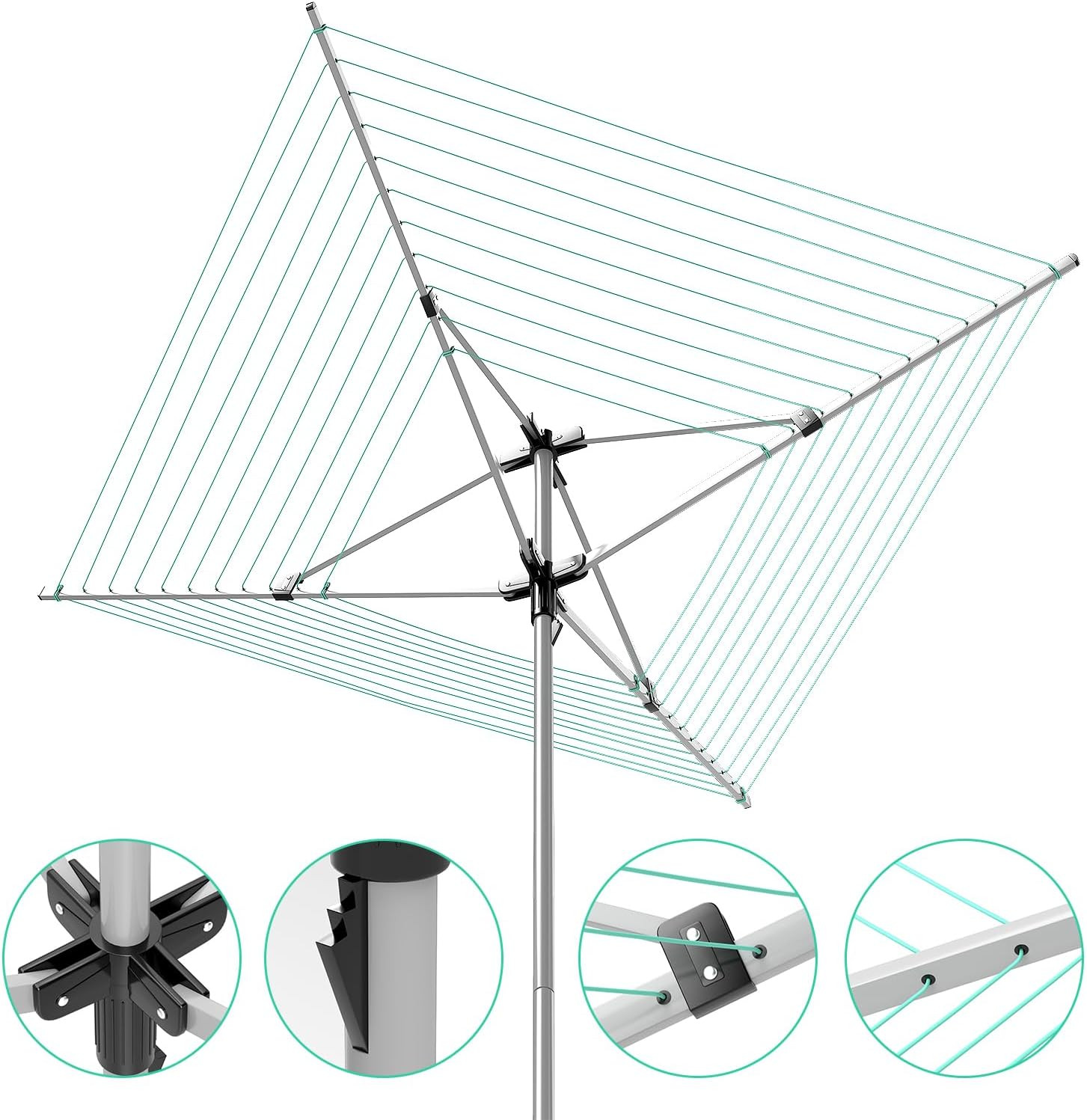 Adjustable Rotary Umbrella Clothesline - 4 Arms, 165 Ft Drying Rack