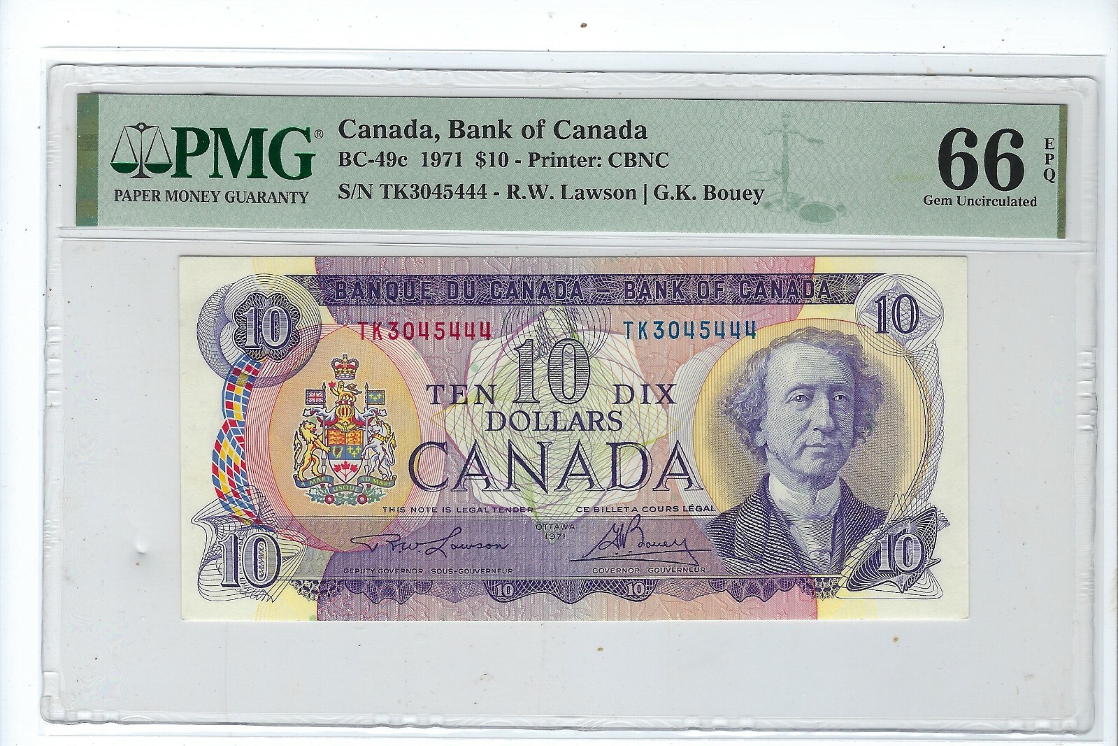 Canada 10 Dollars 1971 BC-49c PMG EPQ 66