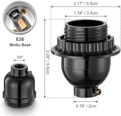 Keyless Socket Replacement with Shade Ring, E26 Pendant Light Socket, Medium ...