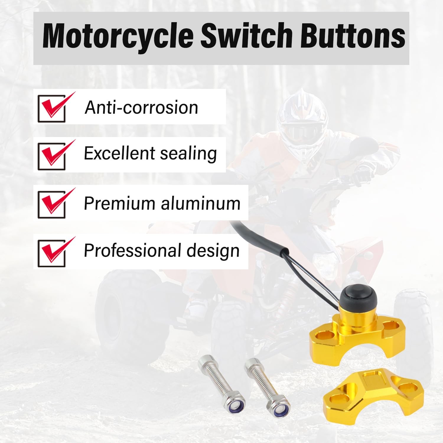 TXRXIZ Universal Motorcycle Engine Stop Start Kill Switch Gold(Black Button)