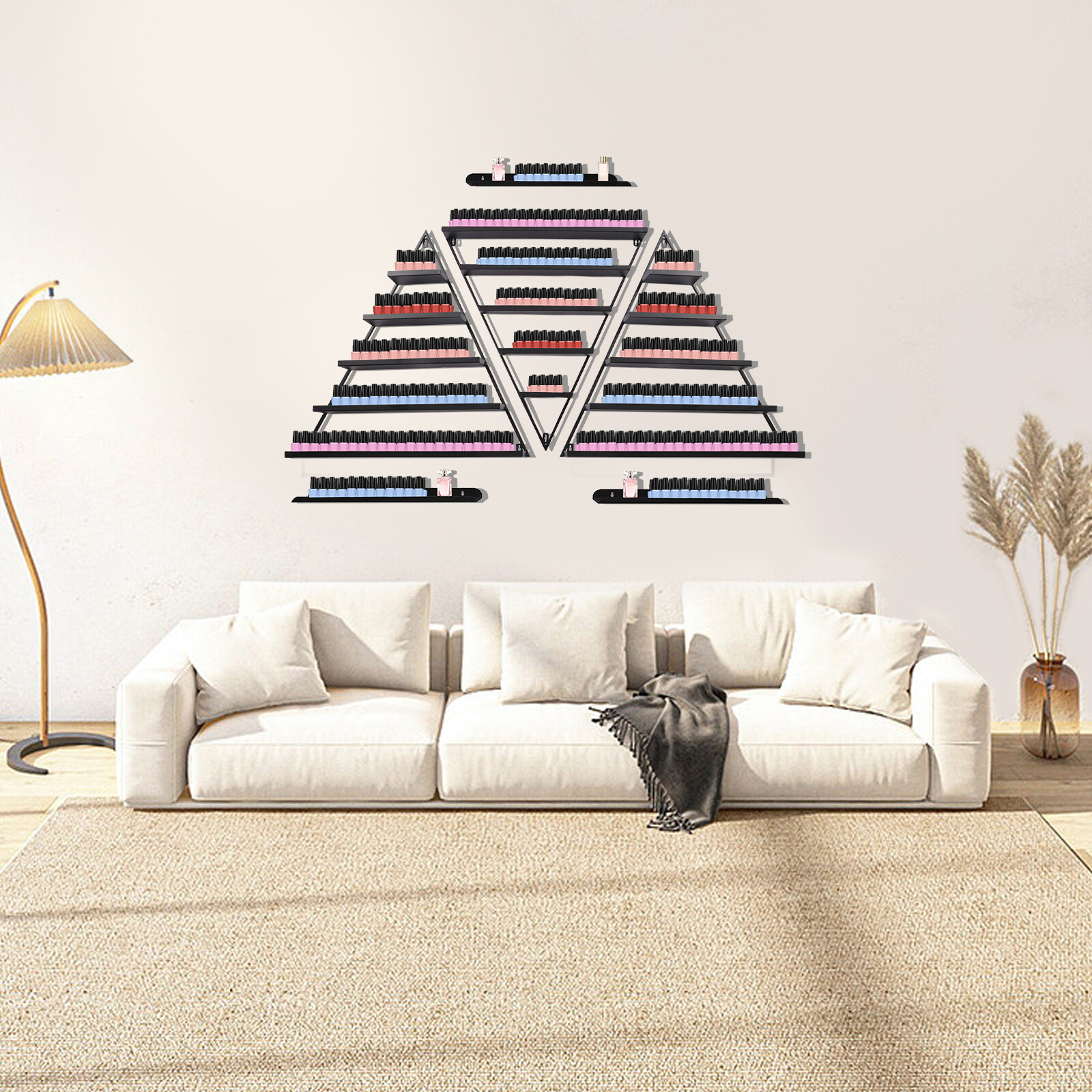 Wall-Mounted Nail Polish Shelf 5 Tiers Metal Triangle Nail Polish Display Rack