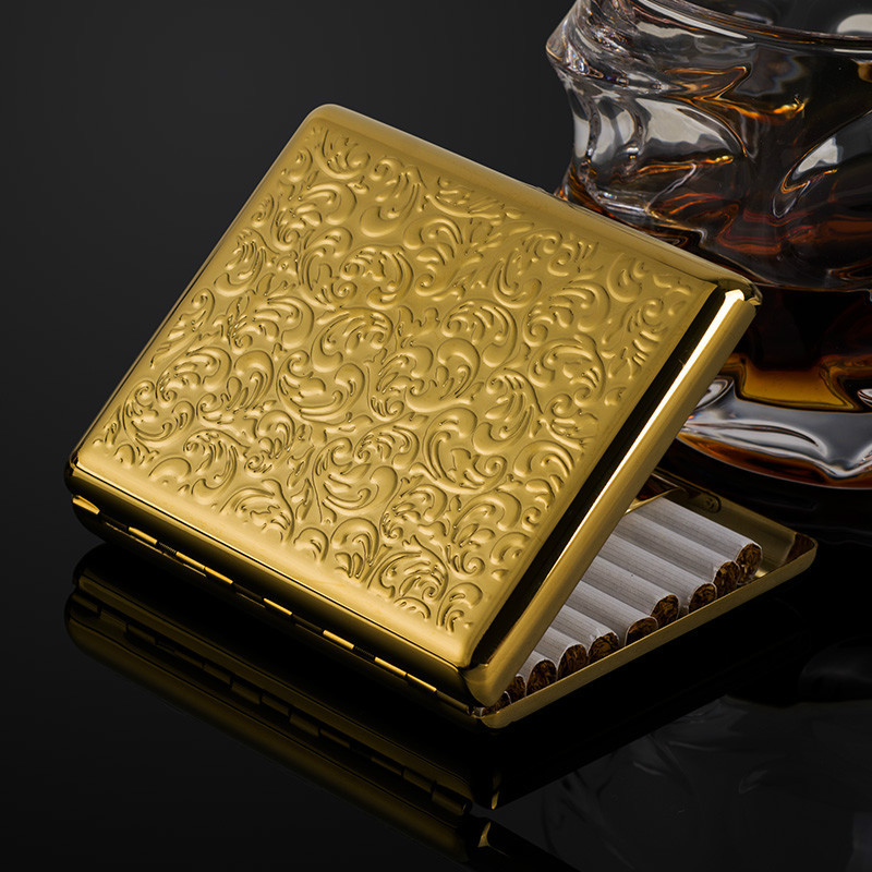 HOT 2024 NEW gold plated embossed arabesques cigarette case holds 20 cigarettes