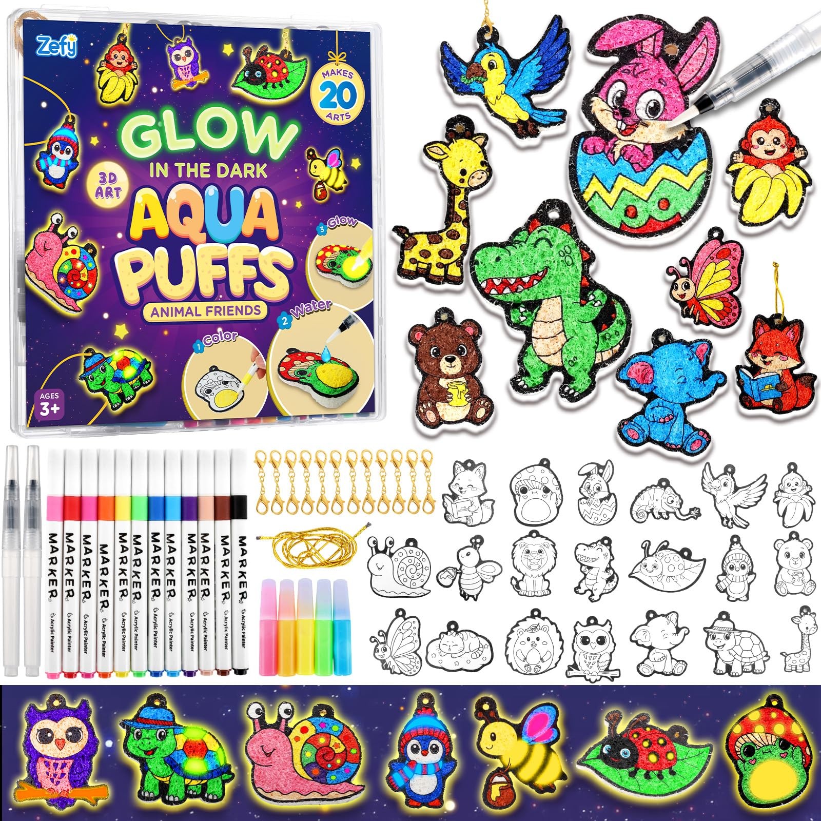20Pcs Glow in The Dark Aqqua Puffs 3D Art Craft Kit Magic Foam DIY Toys for Kids