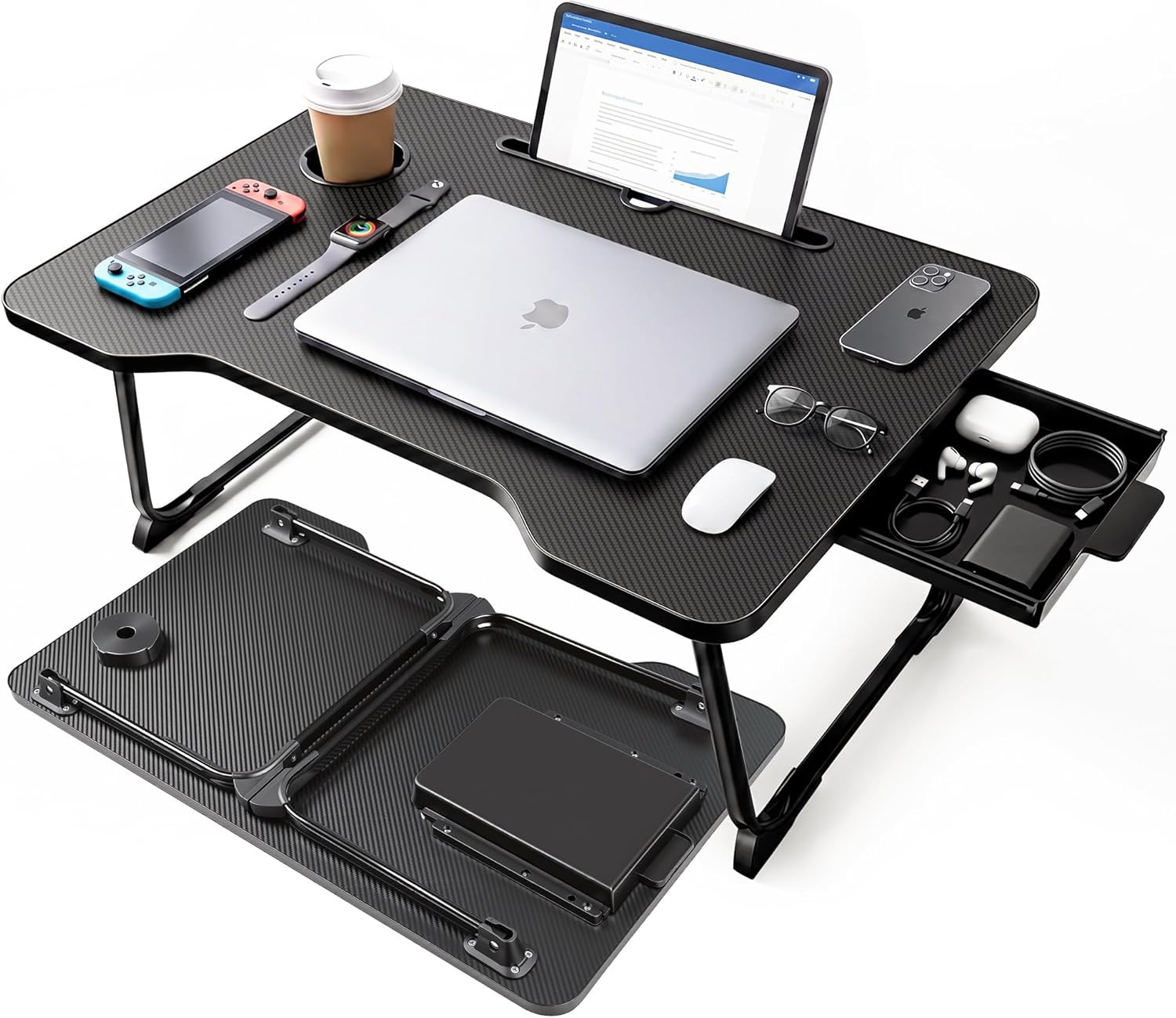 Lap Desk for Adults - Portable Foldable Bed Desk Tray Table Laptop Stand with St