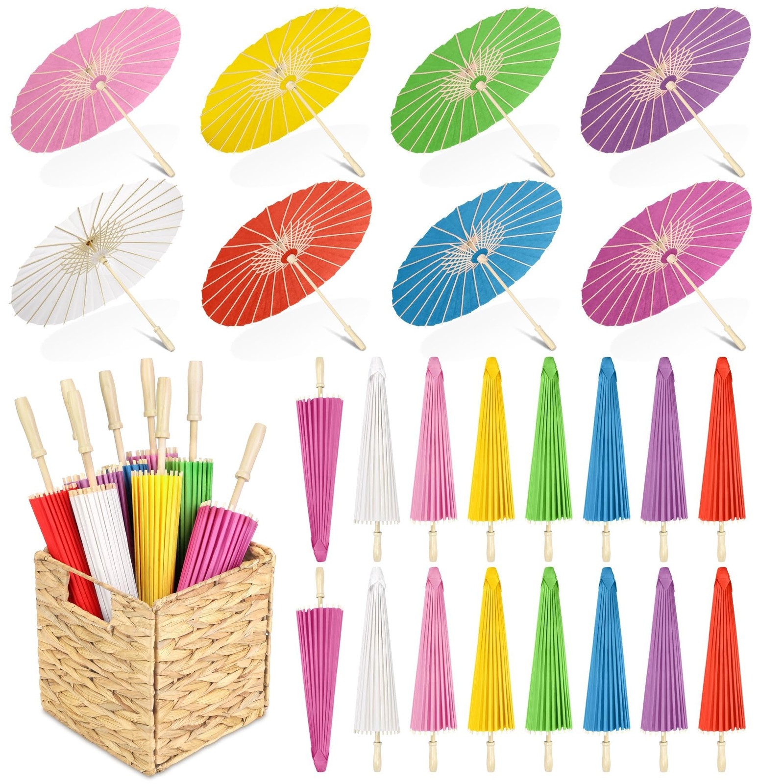 Aodaer 24 Pack 23.6in Multicolor Paper Umbrella Set with Storage Box