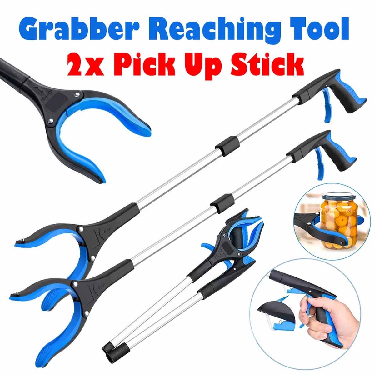 Industrial Grabbing Tools Heavy Duty Pickup Stick Handle Reach Trash Picker Blue