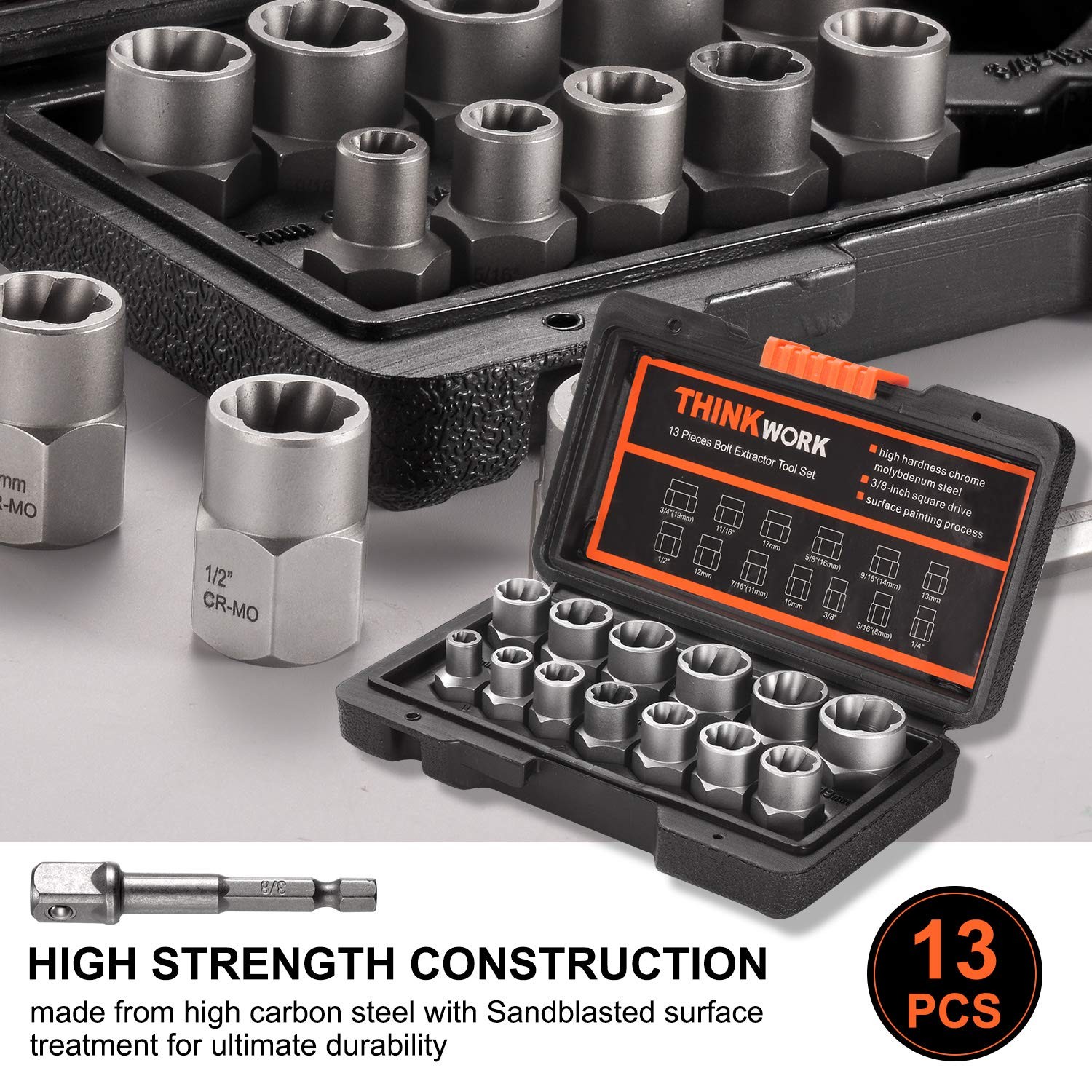 THINKWORK Bolt Extractor Kit, 13+1 Pieces Nut 13-Piece, 13-piece