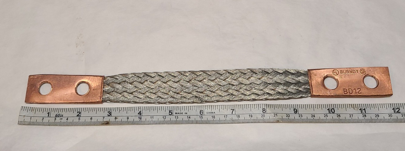 Burndy Flexible Copper Braid, 12" Long, 2 Holes, 2 Ferrules Model BD12