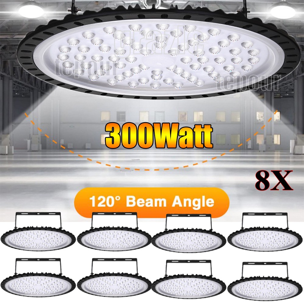 8 PACK 300W UFO LED High Bay Light Warehouse Industrial Light Fixture 30000LM