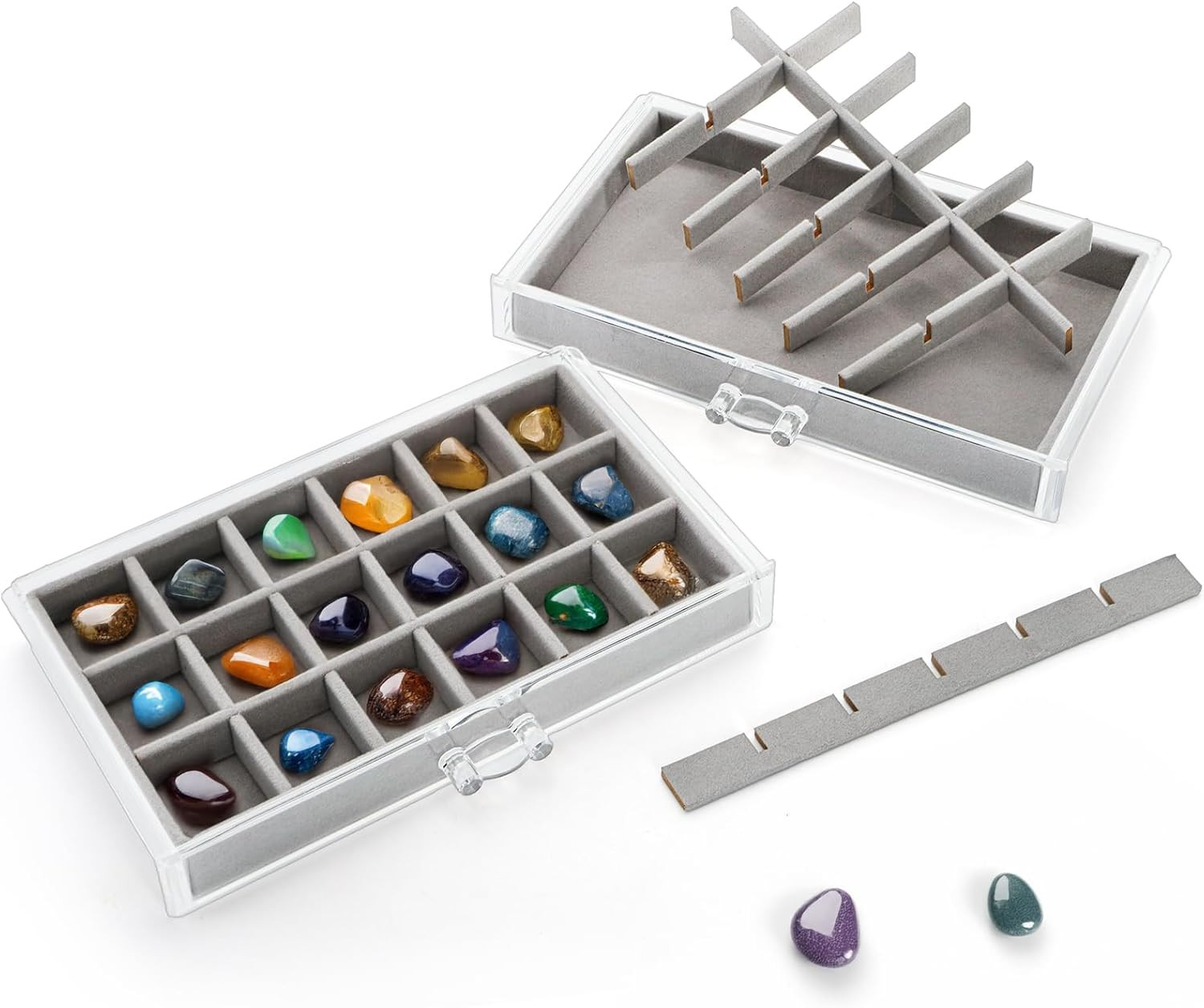 Clear Acrylic Rock Display Case, 5 Layer 90 Grids Rock Collection Case with Adju