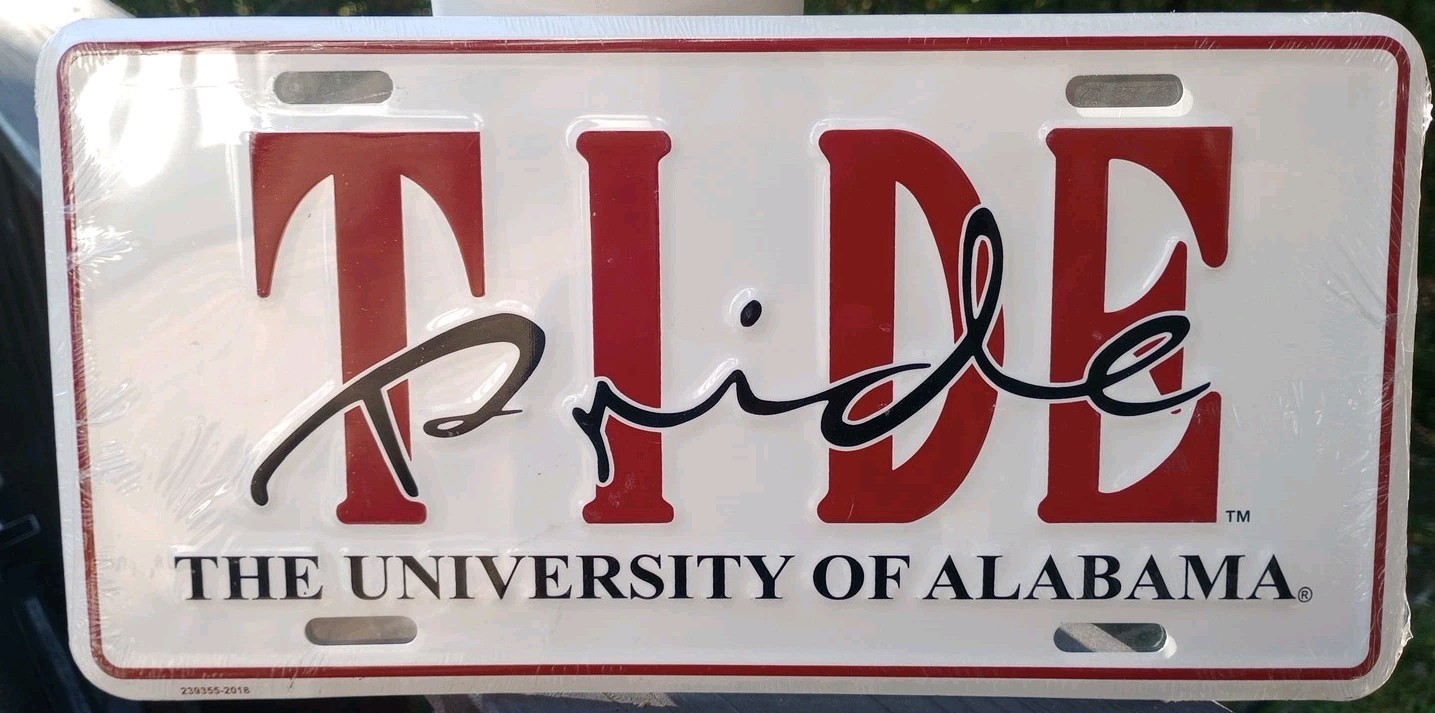 VINTAGE NOS STILL SEALED ALABAMA CRIMSOM TIDE PRIDE METAL BOOSTER LICENSE PLATE
