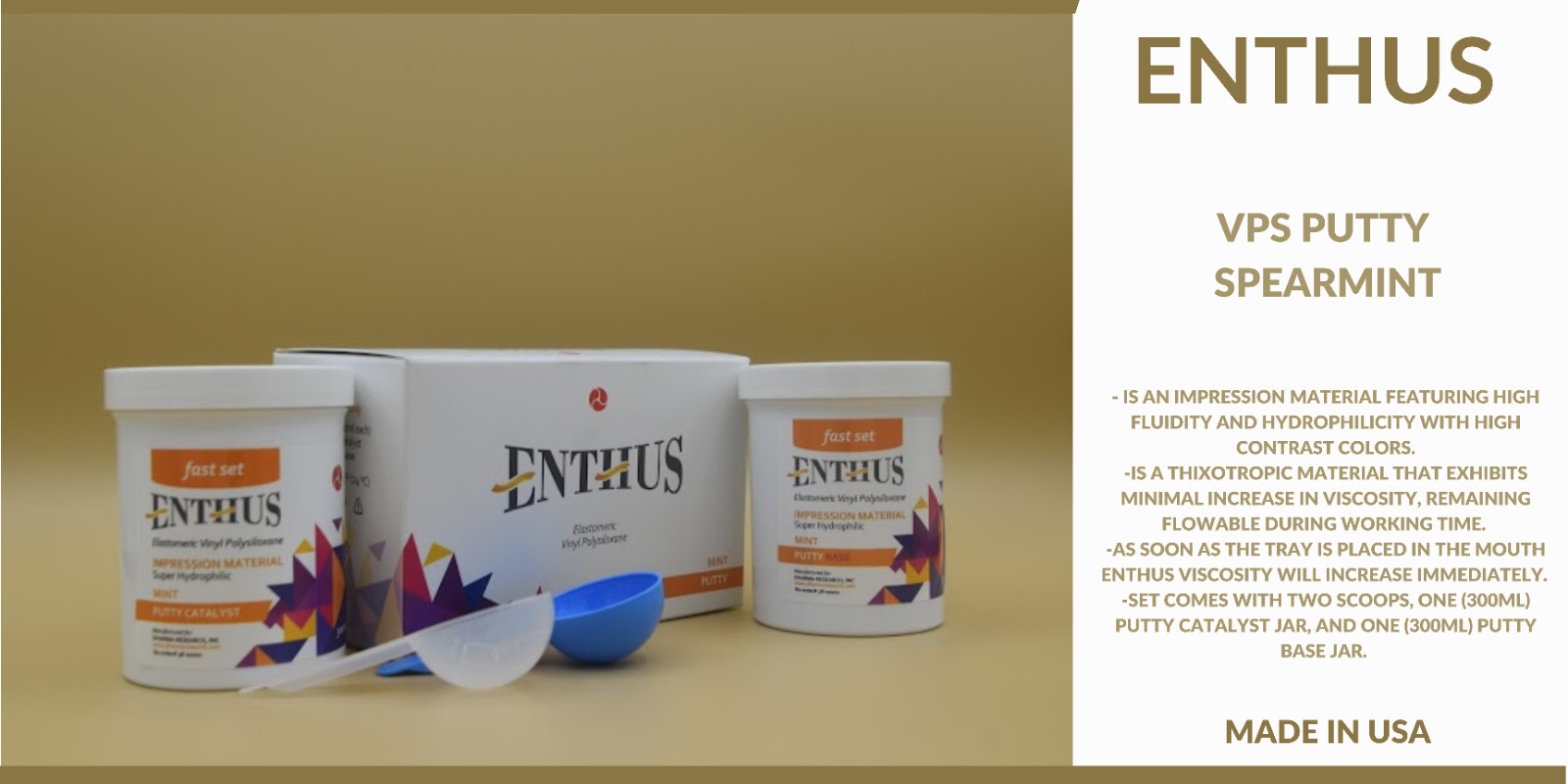 Enthus VPS Putty Impression Material - Spearmint - 2 Jars x 300ml & 2 Scoops