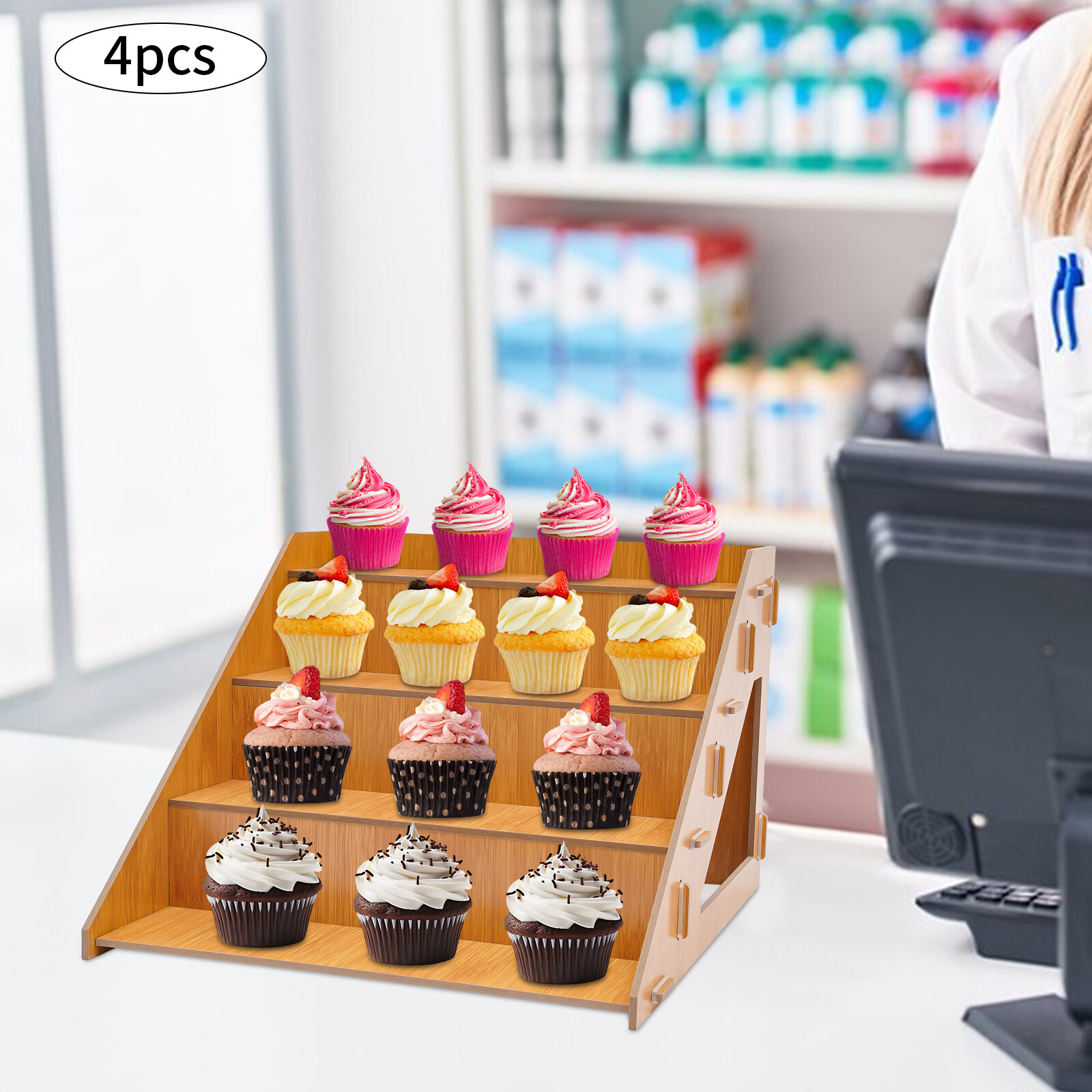 4 Pcs Retail Display Rack, 4 Tier Display Rack, Tabletop Display Stand