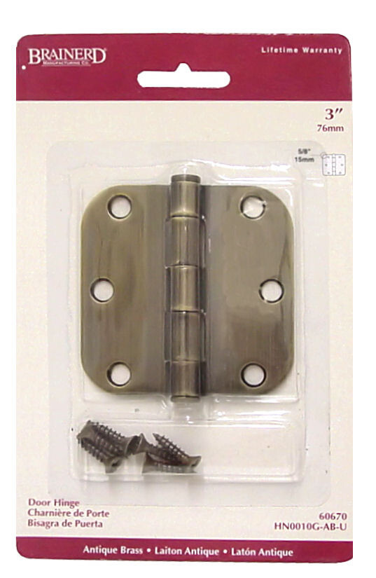(5 Pack) Hinge, 3 inch 5/8 inch Radius Round Corner, Antique Brass LQ-HN0010G-AB