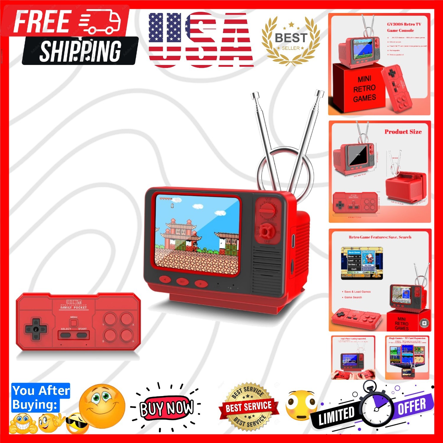 Retro Game Console - JALECO + 168 Classic Games, 2.4G Wireless 2-Player, 3.0 ...