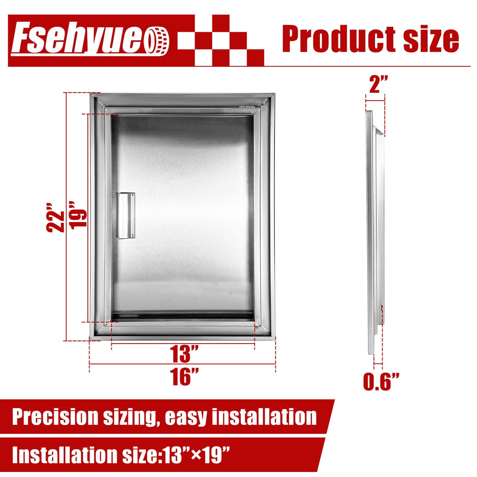 16" Wx22" H Stainless Steel Kitchen Door Flush Mount Vertical Wall Outdoor BBQ