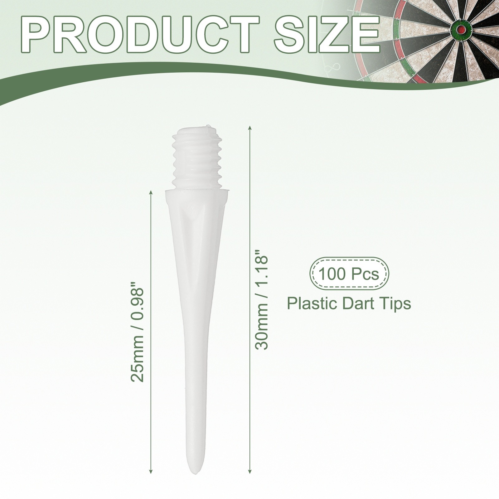 Plastic Dart Tips, 2BA Thread Soft Tip Dart Accessories 100 Pack & White